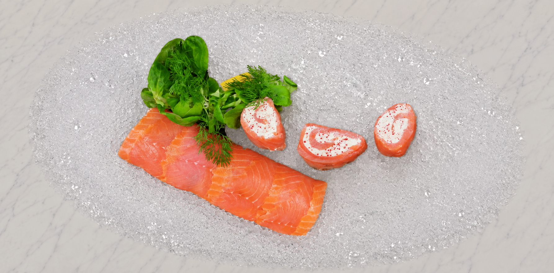 Lakseroulade m/flødeost + rød caviart Venmark ca. 1000g/rl færøsk
